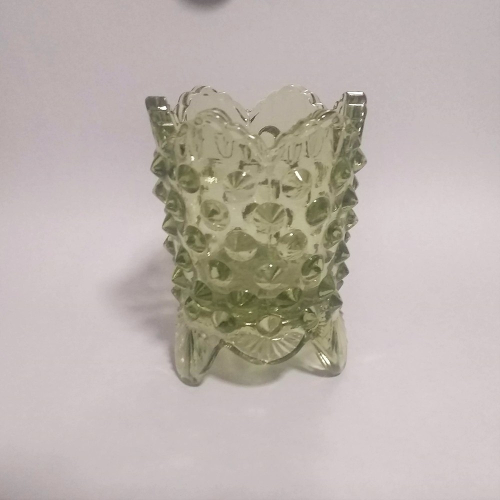 Fenton Glass Green Footed Toothpick Holder Unmarked